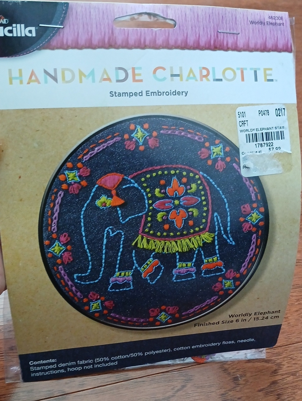 Bucilla Handmade Charlotte Stamped Embroidery Kit New Wordly Elephant Craft